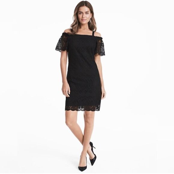 White House Black Market Cold Shoulder Lace Embroidered Dress | SZ 6 - Picture 1 of 13